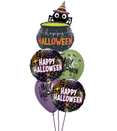 Junior Halloween Spider Web Cauldron Cheerful Balloon Bouquet. An arrangement by Balloon Bouquets Plus. Junior Halloween Spider Web Cauldron Cheerful Balloon Bouquet. An arrangement by Balloon Bouquets Plus.