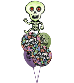 Skeleton Green Pastel Halloween Cheerful Balloon Bouquet. An arrangement by Balloon Bouquets Plus.