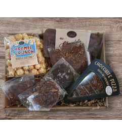Gourmet Chocolate Lovers Gift Box. An arrangement by Flowers By Design.