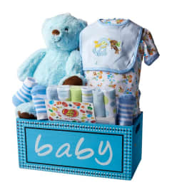 BLUE WOODEN KEEPSAKE CRATE- BOY. An arrangement by Select Flowers.