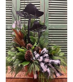Outdoor Festive Winter/Evergreen Arrangement. An arrangement by Forest Florist. Outdoor Festive Winter/Evergreen Arrangement. An arrangement by Forest Florist.