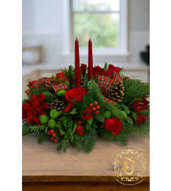 All is Calm Festive Centerpiece. An arrangement by Roma James Gifts.