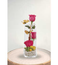 The Triple Delight Rose terrarium. An arrangement by Blossoms On The Trail.