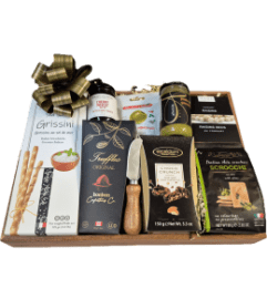 Acacia wood serving tray Gift Basket. An arrangement by Aurora Greenhouse.