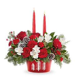 Teleflora's Evergreen Charm Centerpiece. An arrangement by Belak Flowers.