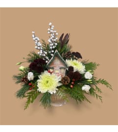 Warm Gingerbread Cottage. An arrangement by In Bloom.