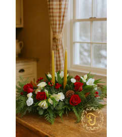 Golden Days Holiday Centerpiece by Floratechnics. An arrangement by Floratechnics.
