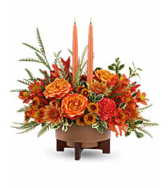Fall Candle Centerpiece Arrangement. An arrangement by EverBlooming Luxe Designs.