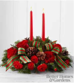 Joyous Holiday Centerpiece. An arrangement by Very's Flowers.