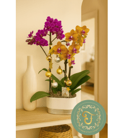 Duo-Delight Orchid Garden with Lights - Purple and Orange. An arrangement by Anderson Flowers.