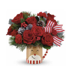 Red Nose Reindeer Mug. An arrangement by Roma Flowers and Gifts.