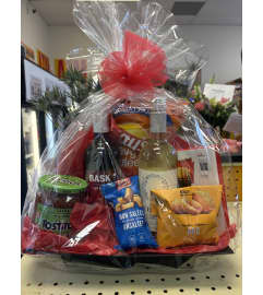 The Wine and Beer Cheers Basket: A Feast of Flavors!. An arrangement by Kitchener Ontario Florist. The Wine and Beer Cheers Basket: A Feast of Flavors!. An arrangement by Kitchener Ontario Florist.