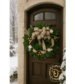 Burlap Bow Wreath. An arrangement by Floratechnics.