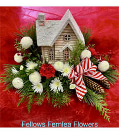 Fellows Winter Cabin. An arrangement by Fellows Fernlea Flowers.
