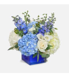 Sky and Ivory. An arrangement by Aventura Blooming Petals.