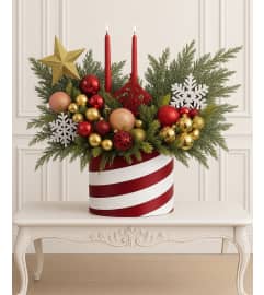 Festive Holiday Evergreen Centerpiece. An arrangement by Cantutas Florist. Festive Holiday Evergreen Centerpiece. An arrangement by Cantutas Florist.