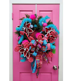 Tinsel Pop Wreath. An arrangement by Flower Snobs at Cityview.