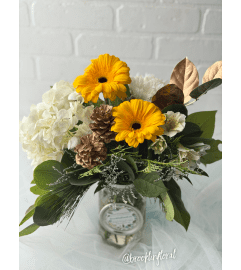 Sunshine in Winter Mason Jar. An arrangement by Brooklin Floral and Garden Shoppe Inc..