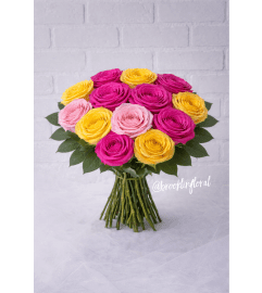 Simply Roses (Pinks and Yellow). An arrangement by Brooklin Floral and Garden Shoppe Inc..