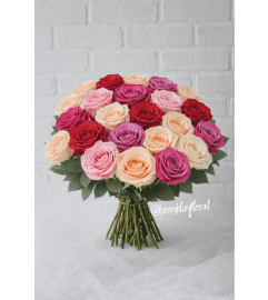 Simply Roses (Pinks, Purple, Blush and Red). An arrangement by Brooklin Floral and Garden Shoppe Inc..