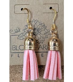 Light pink tassle 22KT gold post earring. An arrangement by Block Farms Flowers.