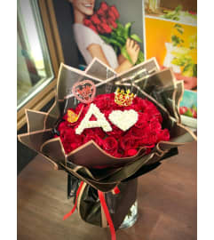 Custom Letter Rose Bouquet – Personalized Red Rose Arrangement. An arrangement by Flowers by Girlfriends.