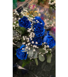 6 blue rose bouquet. An arrangement by DMP Flowers and Gifts.