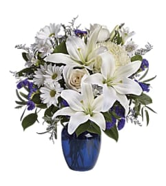 TF Beautiful in Blue. An arrangement by Nicol Florist.