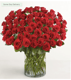 100 Premium Long Stem Red Roses. An arrangement by Sicola's Florist.