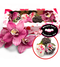 Gourmet Dipped Strawberries and Orchid Gift Box. An arrangement by Appleblossoms Flowers, Gifts and More.