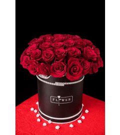 Black Unique Rose Box. An arrangement by Brickell Glamour Flowers.