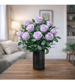 DELUXE LAVENDER ROSES. An arrangement by Petals and Co..