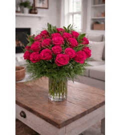 PREMIUM HOT PINK ROSES. An arrangement by Petals and Co..