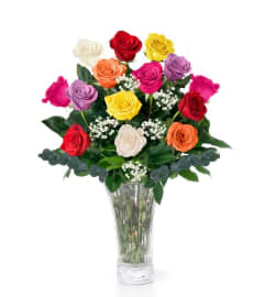 12 mixed colored roses. An arrangement by Flower Buds Florist PEI.