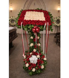 Eternal Love Rose Pedestal Bible Tribute. An arrangement by Garden Florist.