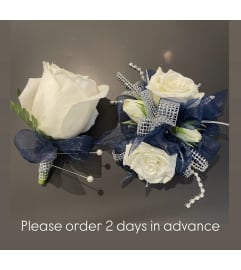 White and Navy Blue Duo. An arrangement by Violeta's Flower Shop.