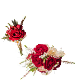 Bout and Wrist Corsage - Scarlet. An arrangement by Deer Valley Florist and Flower Delivery.