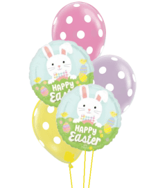 Happy Easter Bunny Bliss Classic Confetti Balloon Bouquet. An arrangement by Balloon Bouquets Plus.