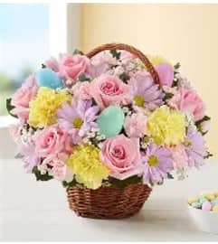 Easter Basket of Flowers. An arrangement by Flowers by Dena.