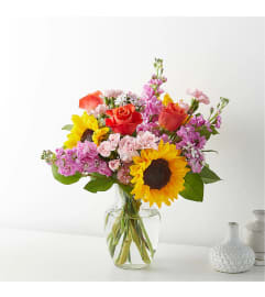 Sunshine and Blush Bouquet. An arrangement by Love Story Florist.