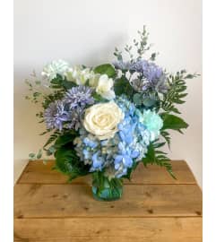 Blue Bliss Bouquet - Mother's Day Colour Series. An arrangement by Mayfield Flowers. Blue Bliss Bouquet - Mother's Day Colour Series. An arrangement by Mayfield Flowers.