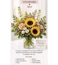Sunflowers -Pink Carnation Pretty Arrangement. An arrangement by EverBlooming Luxe Designs.