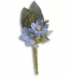 Hero's Blue Boutonniere. An arrangement by April Showers Floral Designs. Hero's Blue Boutonniere. An arrangement by April Showers Floral Designs.