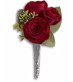King's Red Rose Boutonniere. An arrangement by Very's Flowers.