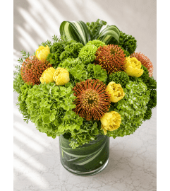 Golden Glow and Green Harmony. An arrangement by Floral Lady Design Studio LLC.