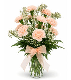 Peach Perfection Carnation Vase. An arrangement by Balloon Bouquets Plus.