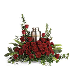 Forever In Our Hearts Cremation Tribute. An arrangement by April Showers Floral Designs.