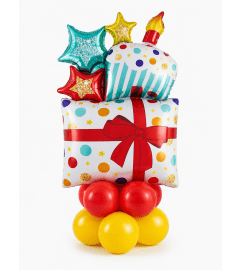 Happy Birthday Present and Cupcake Balloon Super Table Topper. An arrangement by Balloon Bouquets Plus.