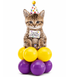 Cue the Catfetti Balloon Super Table Topper. An arrangement by Balloon Bouquets Plus.
