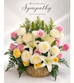 Graceful Memories Sympathy Basket. An arrangement by Queens Flowers.